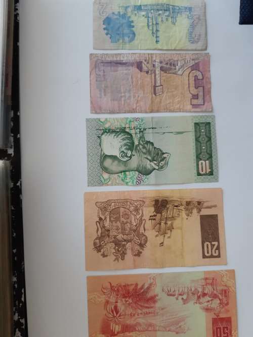 Set of R2, R5, R10, R20 and R50 Chris Stals South African Banknotes